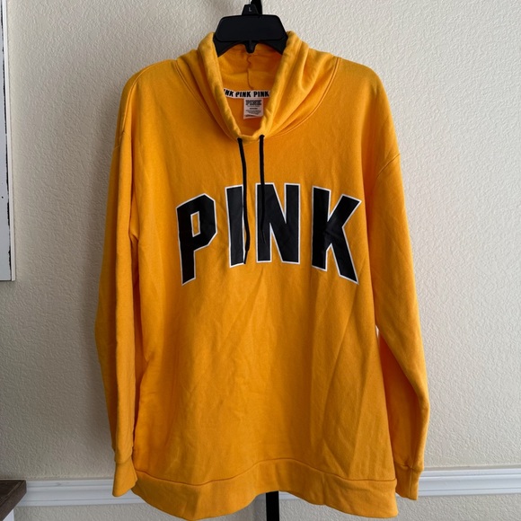 Victoria's Secret PINK Graphic Oversized Pullover Hoodie Sweatshirt Yellow Black - Picture 1 of 8